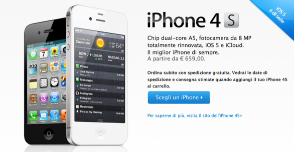 iPhone 4S disponibile sullo Store italiano: prezzi e tempi di spedizione