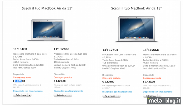 Prezzi MacBook Air, febbraio 2013