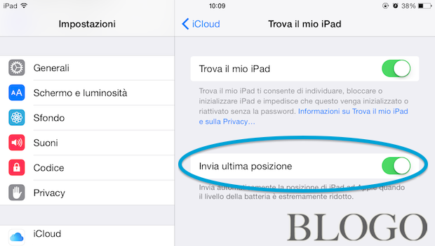 invia ultima posizione