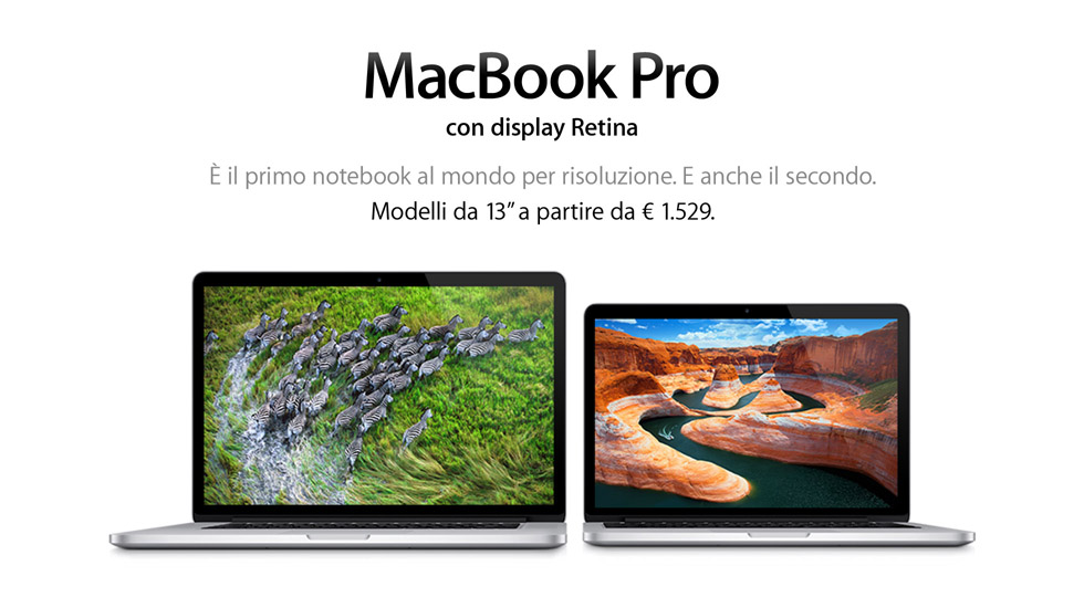 Pagina promozionale Apple dei MacBook Pro con Retina Display in Italia