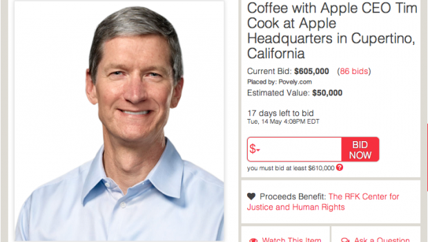 Un caffe con Tim Cook da Charitybuzz