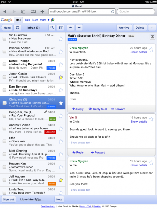 Gmail per iPad