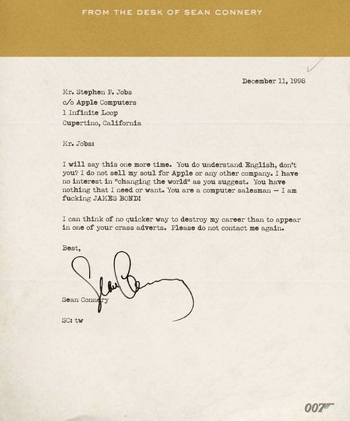 La fantomatica lettera di Sean Connery a Steve Jobs